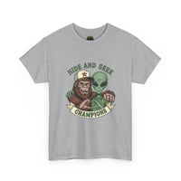 Hide and Seek Champions , Alien and Sasquatch tshirt