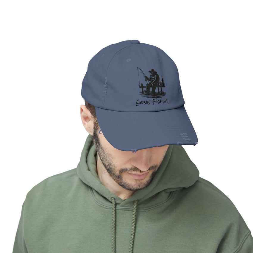 Gone Fishing Distressed Cap - Unisex Fishing Hat for Outdoor Enthusiasts