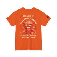 Unisex Heavy Cotton Tee with Empowering Gun Rights graphics front and back graphics