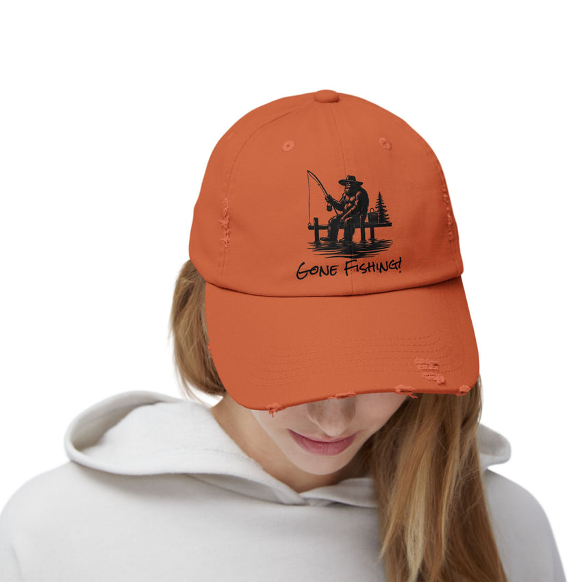 Gone Fishing Distressed Cap - Unisex Fishing Hat for Outdoor Enthusiasts