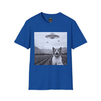 Alien Cat Abduction T-Shirt | Retro EW, PEOPLE UFO Graphic front and back graphics