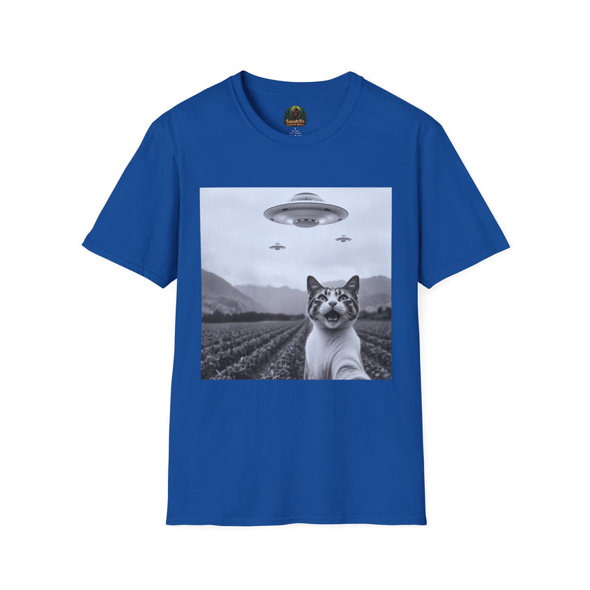 Alien Cat Abduction T-Shirt | Retro EW, PEOPLE UFO Graphic front and back graphics