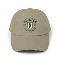 Squatch University cap | distressed dad hat, Bigfoot foot emblem