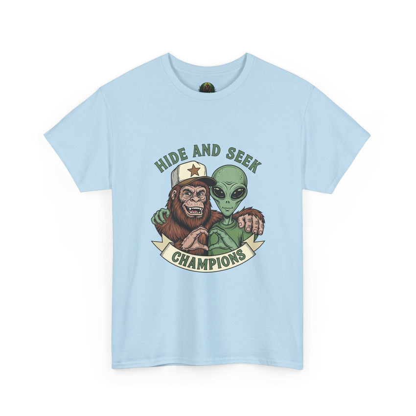 Hide and Seek Champions , Alien and Sasquatch tshirt