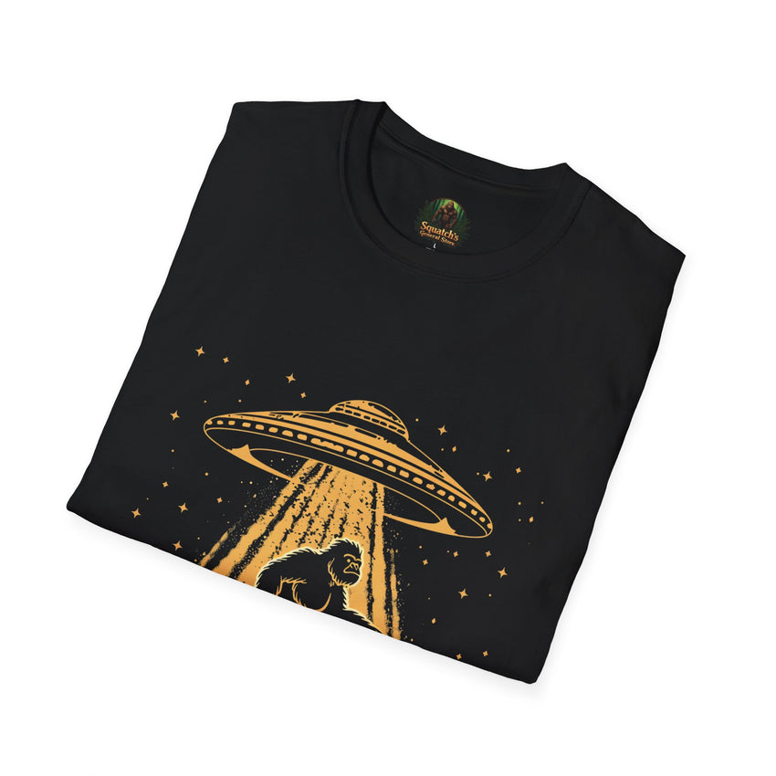 Bigfoot Abduction T-Shirt | UFO Sasquatch Forest Alien Beam
