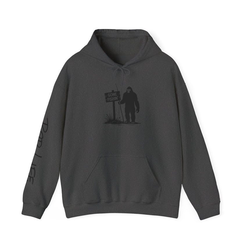 Gone Fishin' Bigfoot Hoodie - Unisex Heavy Blend™ Sweatshirt for Nature Lovers