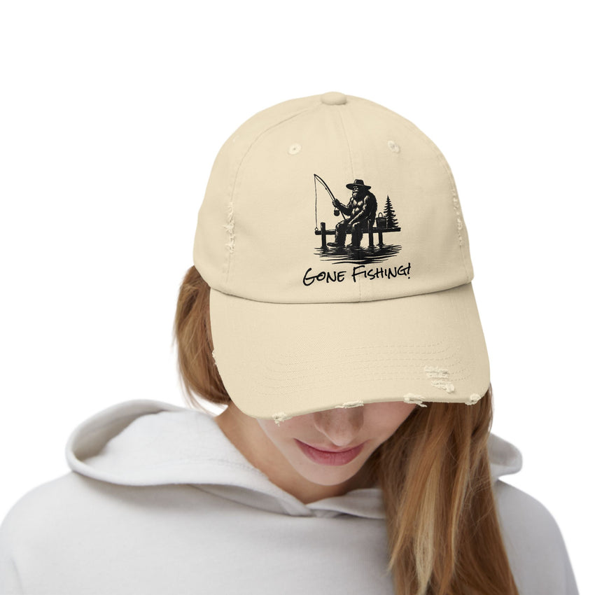 Gone Fishing Distressed Cap - Unisex Fishing Hat for Outdoor Enthusiasts