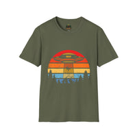 UFO Abduction Sunset T-Shirt | Retro Alien Spaceship Forest Silhouette