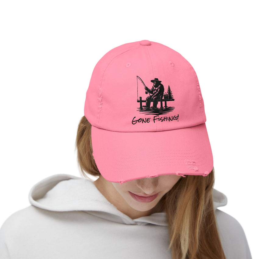 Gone Fishing Distressed Cap - Unisex Fishing Hat for Outdoor Enthusiasts