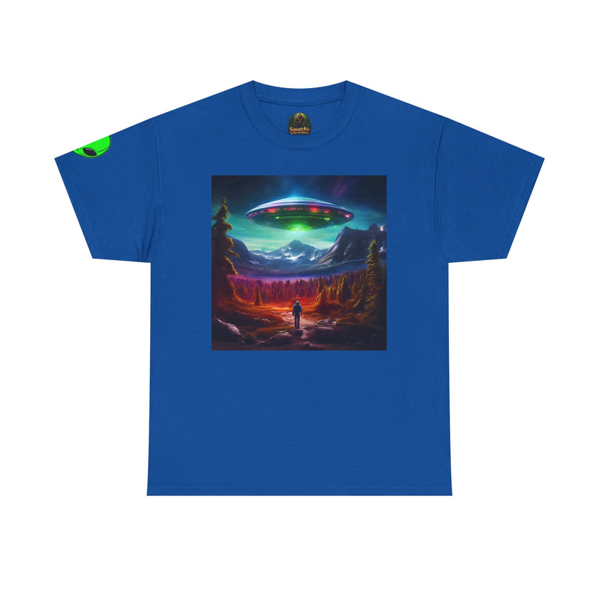 UFO Abduction Scene T-Shirt | Alien Spaceship Landscape Tee