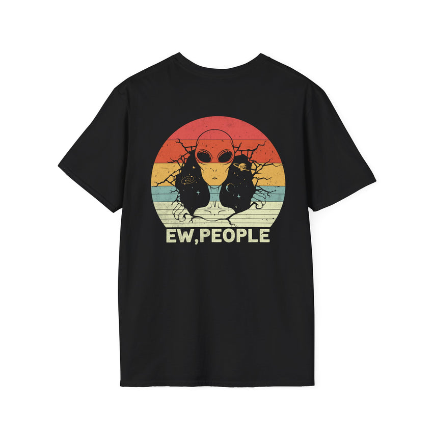 Alien Cat Abduction T-Shirt | Retro EW, PEOPLE UFO Graphic front and back graphics