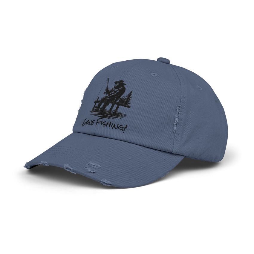 Gone Fishing Distressed Cap - Unisex Fishing Hat for Outdoor Enthusiasts