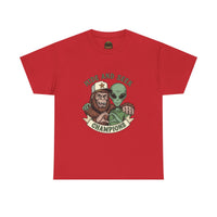 Hide and Seek Champions , Alien and Sasquatch tshirt