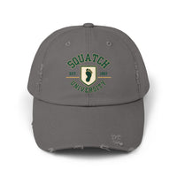Squatch University cap | distressed dad hat, Bigfoot foot emblem