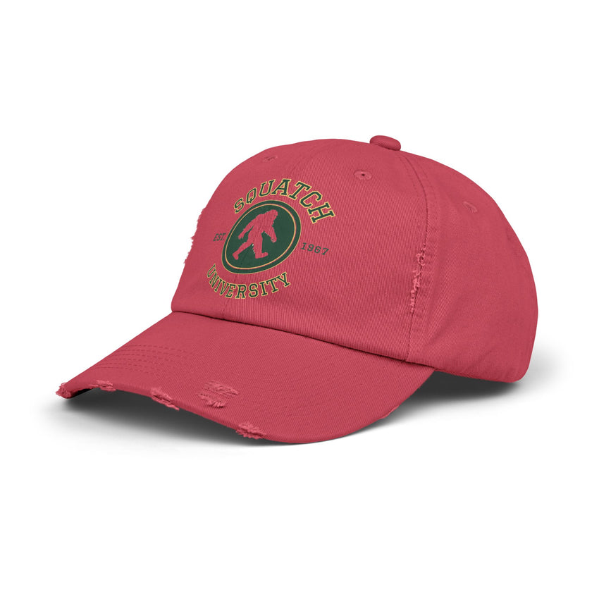Squatch University cap | Sasquatch logo distressed hat, Bigfoot college emblem cap