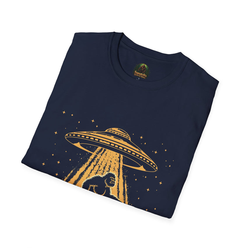 Bigfoot Abduction T-Shirt | UFO Sasquatch Forest Alien Beam