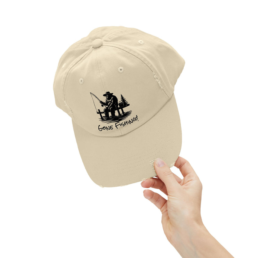 Gone Fishing Distressed Cap - Unisex Fishing Hat for Outdoor Enthusiasts