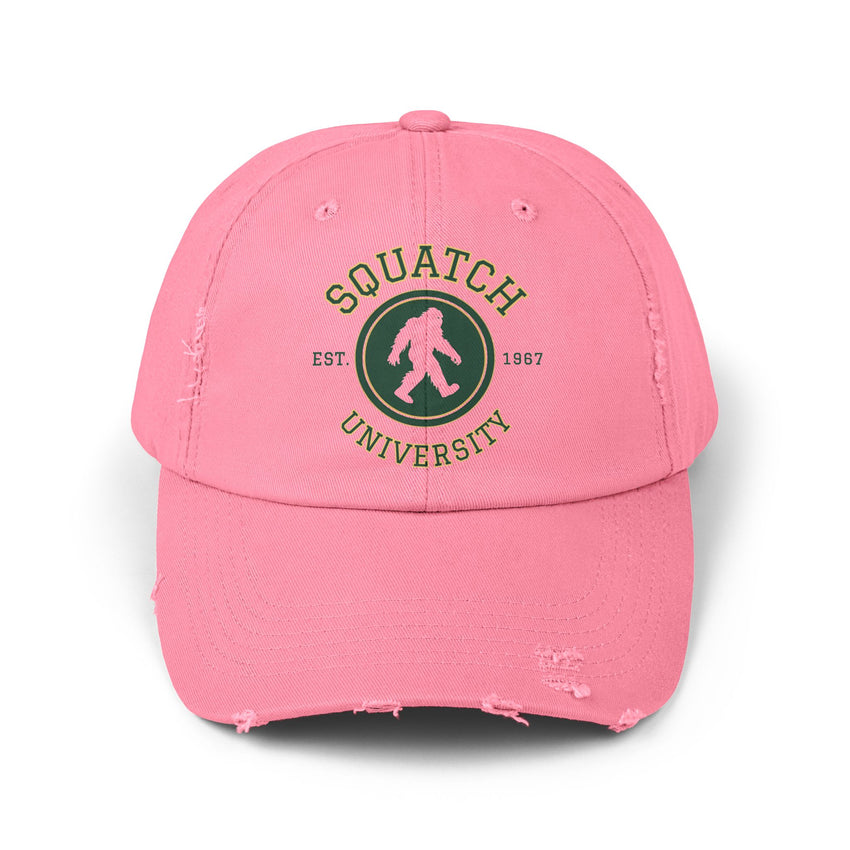Squatch University cap | Sasquatch logo distressed hat, Bigfoot college emblem cap