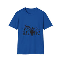 Believe Sasquatch T-Shirt | Bigfoot Mountain Silhouette, Wilderness Theme