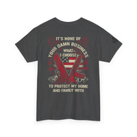Unisex Heavy Cotton Tee with Empowering Gun Rights graphics front and back graphics