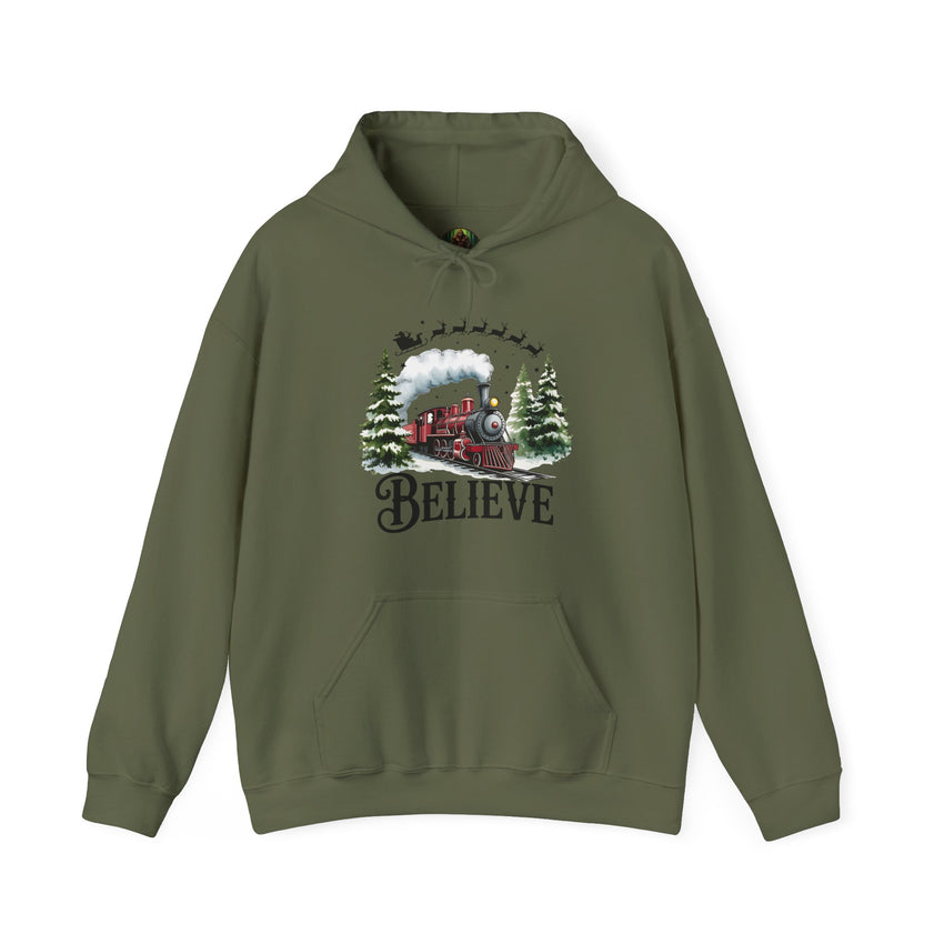 Believe Train Hooded Sweatshirt, Cozy Winter Sweatshirt