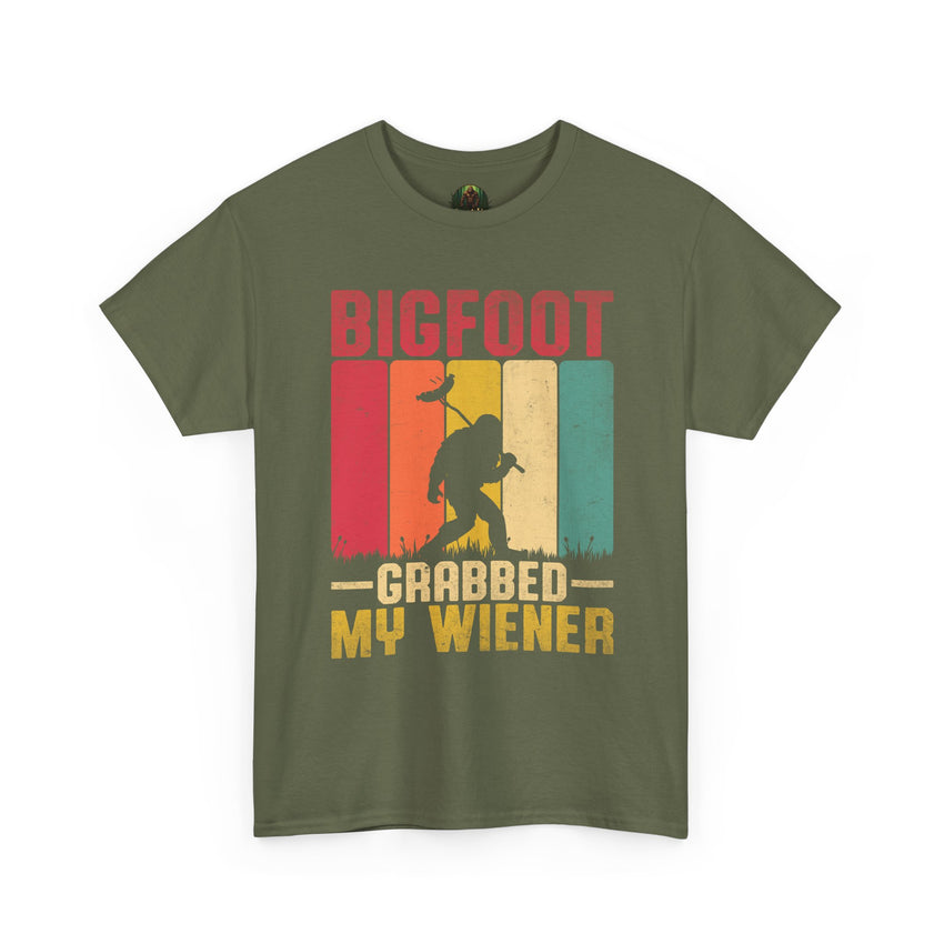 Bigfoot grabbed my wiener T-Shirt | Sasquatch hot dog vintage graphic