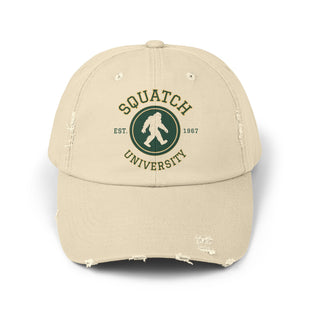 Squatch University cap | Sasquatch logo distressed hat, Bigfoot college emblem cap