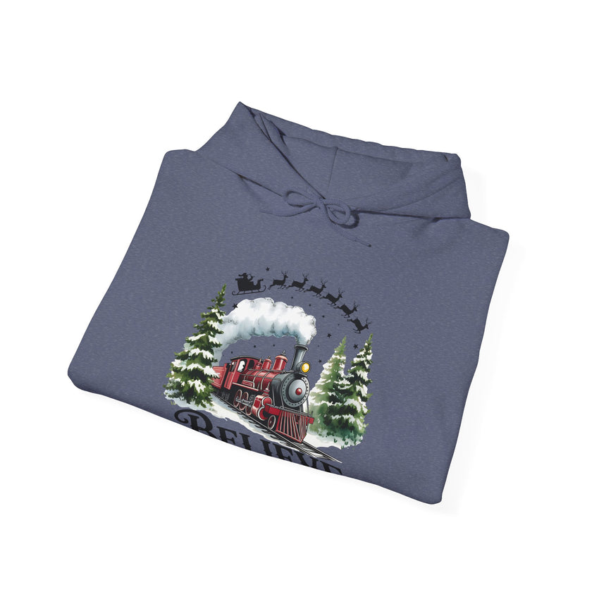 Believe Train Hooded Sweatshirt, Cozy Winter Sweatshirt