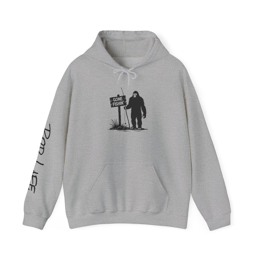 Gone Fishin' Bigfoot Hoodie - Unisex Heavy Blend™ Sweatshirt for Nature Lovers