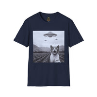 Alien Cat Abduction T-Shirt | Retro EW, PEOPLE UFO Graphic front and back graphics