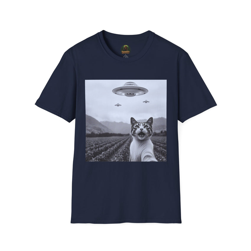 Alien Cat Abduction T-Shirt | Retro EW, PEOPLE UFO Graphic front and back graphics