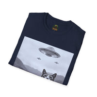 Alien Cat Abduction T-Shirt | Retro EW, PEOPLE UFO Graphic front and back graphics