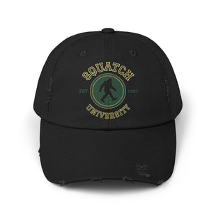 Squatch University cap | Sasquatch logo distressed hat, Bigfoot college emblem cap