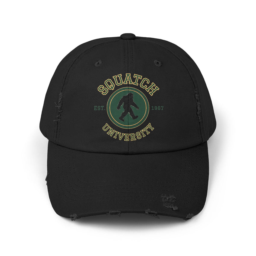 Squatch University cap | Sasquatch logo distressed hat, Bigfoot college emblem cap