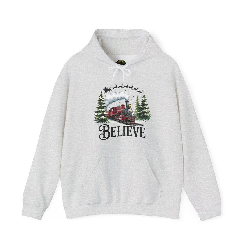 Believe Train Hooded Sweatshirt, Cozy Winter Sweatshirt