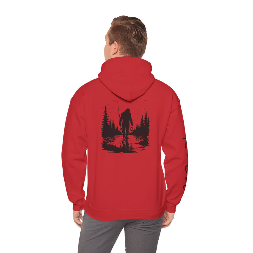 Gone Fishin' Bigfoot Hoodie - Unisex Heavy Blend™ Sweatshirt for Nature Lovers