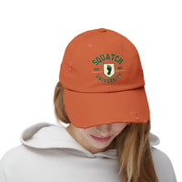 Squatch University cap | distressed dad hat, Bigfoot foot emblem