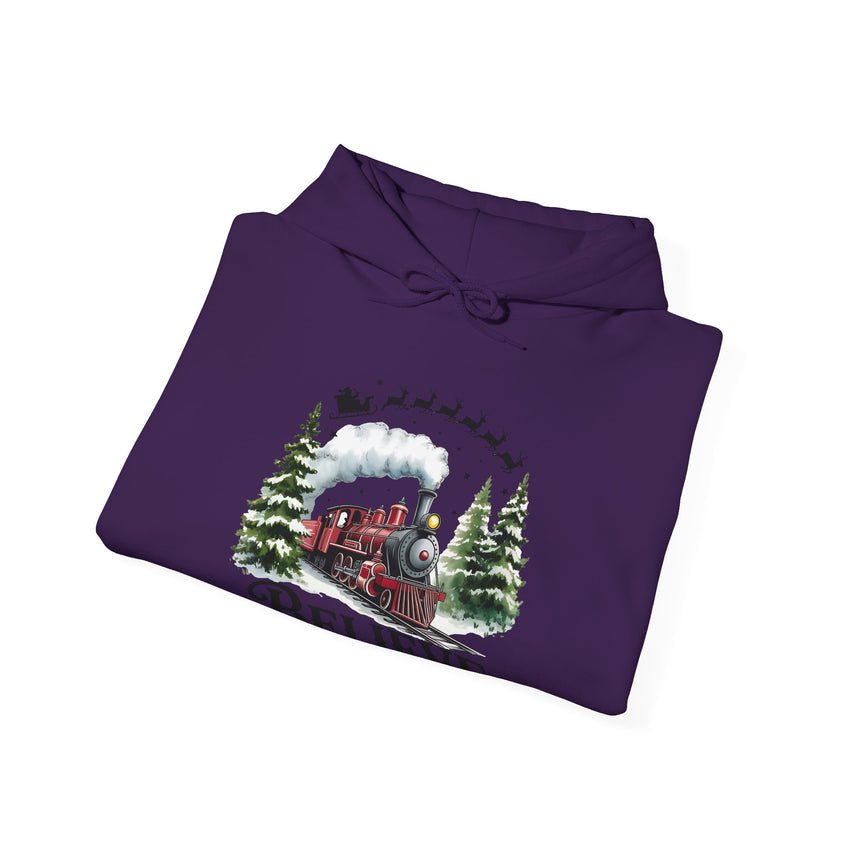 Believe Train Hooded Sweatshirt, Cozy Winter Sweatshirt