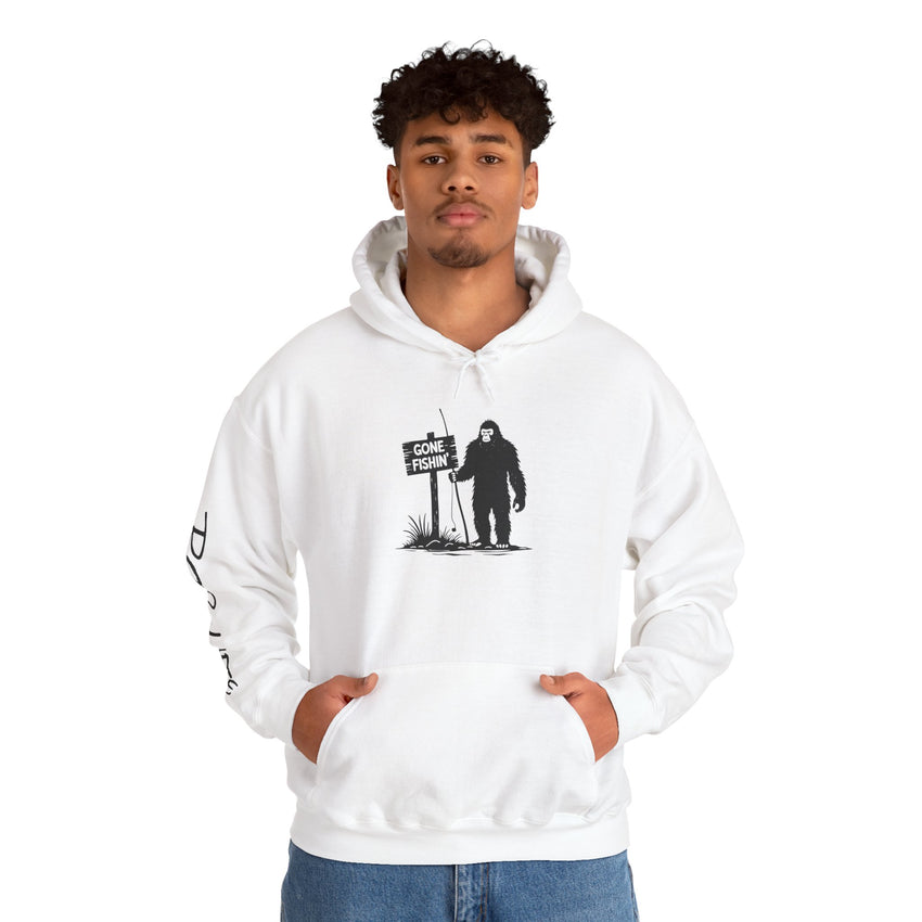 Gone Fishin' Bigfoot Hoodie - Unisex Heavy Blend™ Sweatshirt for Nature Lovers