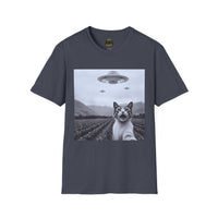 Alien Cat Abduction T-Shirt | Retro EW, PEOPLE UFO Graphic front and back graphics