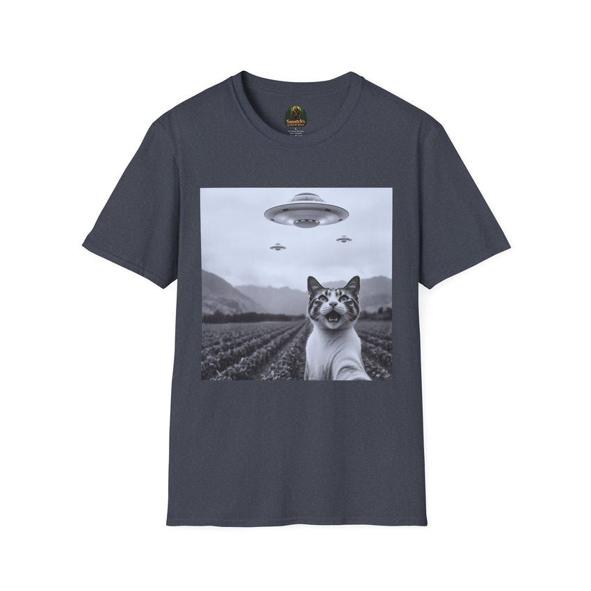 Alien Cat Abduction T-Shirt | Retro EW, PEOPLE UFO Graphic front and back graphics