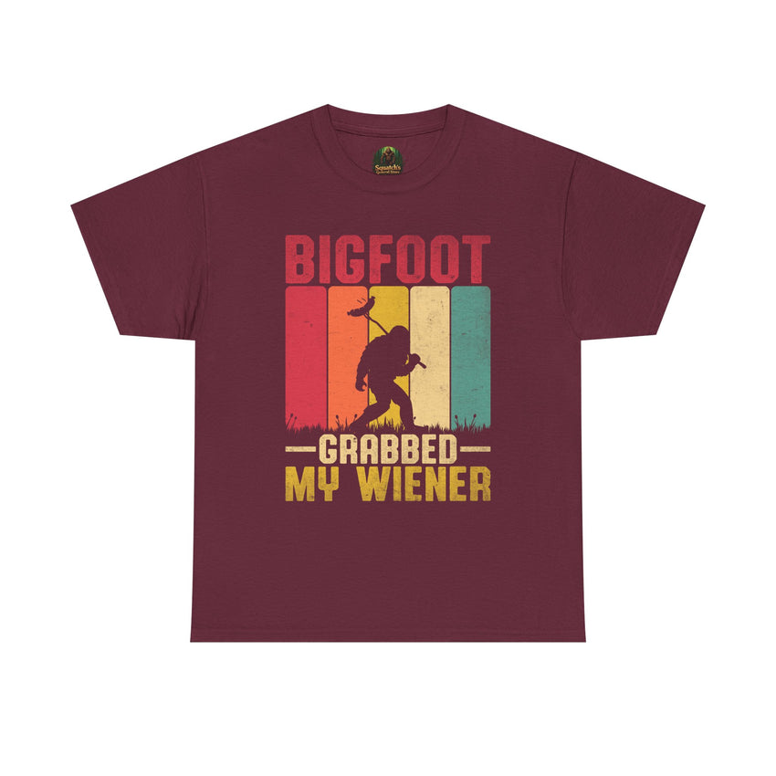 Bigfoot grabbed my wiener T-Shirt | Sasquatch hot dog vintage graphic