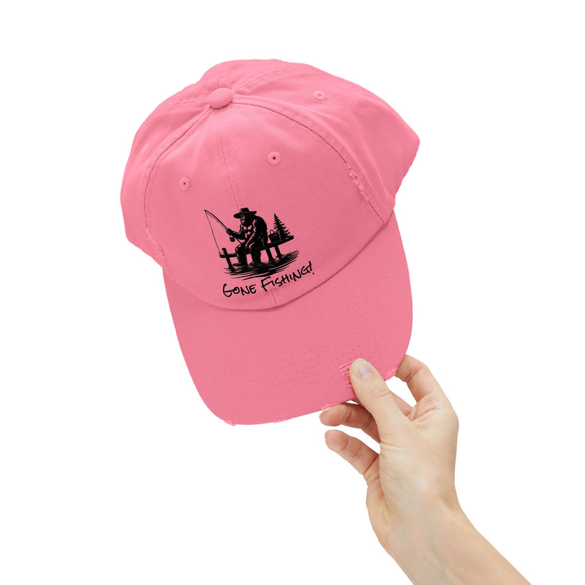 Gone Fishing Distressed Cap - Unisex Fishing Hat for Outdoor Enthusiasts