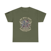 Patriotic Unisex Heavy Cotton Tee - 'We Will Keep Our God, Our Guns, and Our Constitution!'