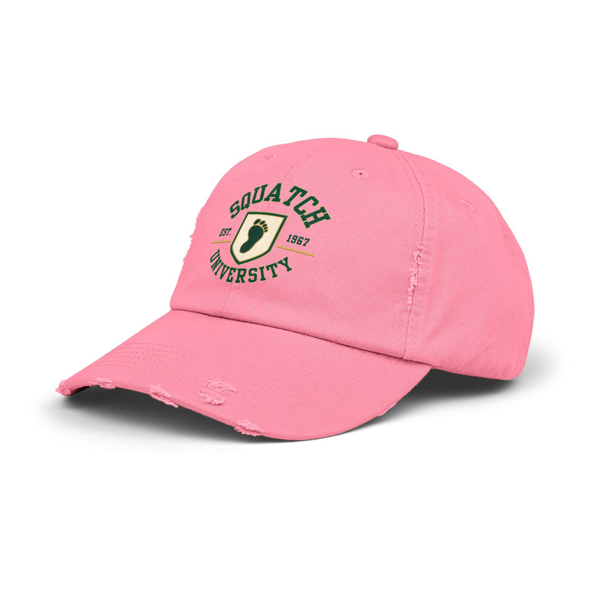 Squatch University cap | distressed dad hat, Bigfoot foot emblem