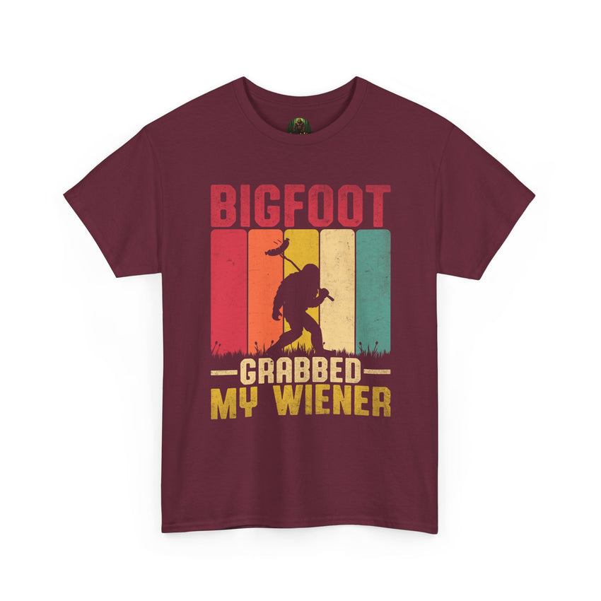 Bigfoot grabbed my wiener T-Shirt | Sasquatch hot dog vintage graphic
