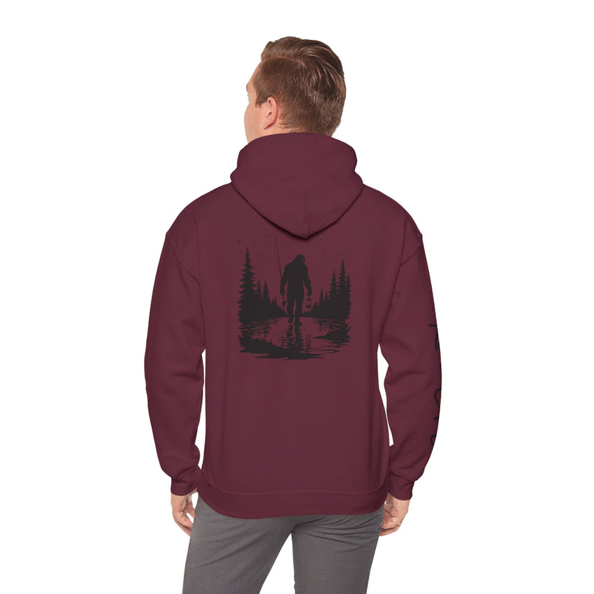 Gone Fishin' Bigfoot Hoodie - Unisex Heavy Blend™ Sweatshirt for Nature Lovers