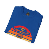 UFO Abduction Sunset T-Shirt | Retro Alien Spaceship Forest Silhouette