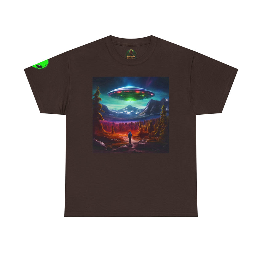 UFO Abduction Scene T-Shirt | Alien Spaceship Landscape Tee