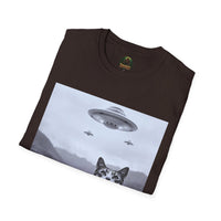Alien Cat Abduction T-Shirt | Retro EW, PEOPLE UFO Graphic front and back graphics